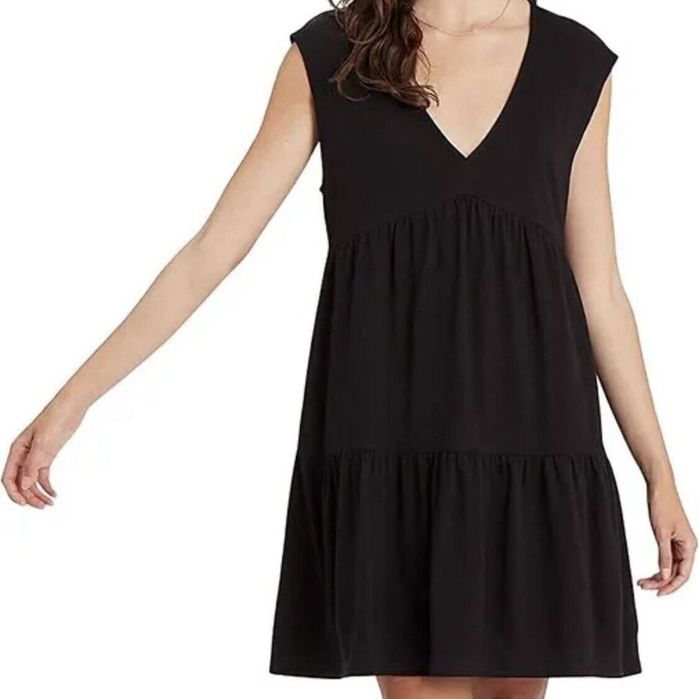 SANCTUARY Women's Black Summer Skimmer Dress Size XL V-Neck Cap‎ Sleeve $89